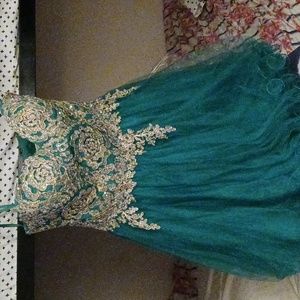 A hunter green prom dress